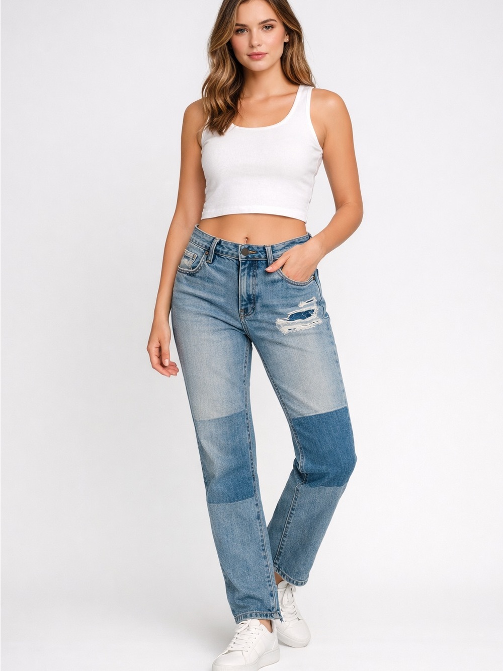 NSF (L'Ami Apparel) Distressed Patchwork Jeans Sz 27 MSRP $298-450
